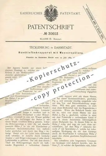 original Patent - Tecklenburg , Darmstadt , 1884 , Handtiefbohrapparat mit Wasserspülung | Bohrer , Bergbau , Bergwerk