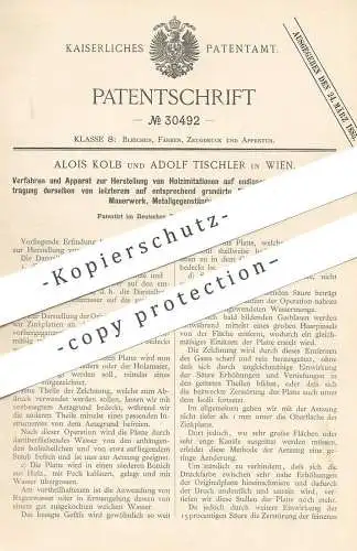 original Patent - Alois Kolb , Adolf Tischler , Wien , 1884 , Holzimitation auf Papier| Furnier | Holz , Tischlerei !!