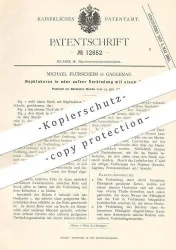 original Patent - Michael Flürscheim , Gaggenau , 1880 , Naphtakerze | Kerze , Kerzen | Licht , Beleuchtung , Laterne !