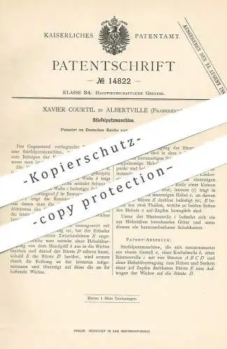 original Patent - Xavier Courtil , Albertville / Frankreich , 1881 , Stiefelputzmaschine | Schuhe putzen | Stiefel !!!