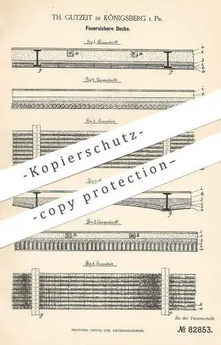 original Patent - Th. Gutzeit , Königsberg / Preussen , 1895 , Feuersichere Decke | Feuerwehr , Feuerwehrmann , Feuer