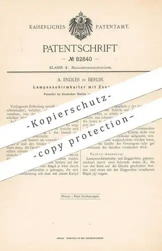 original Patent - A. Endler , Berlin , 1895 , Lampenschirmhalter m. Zuggardine | Lampenschirm | Gardine | Lampe , Lampen