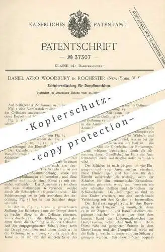 original Patent - Daniel Azro Woodbury , Rochester , New York , USA , 1885 , Schieberentlastung für Dampfmaschine !!!