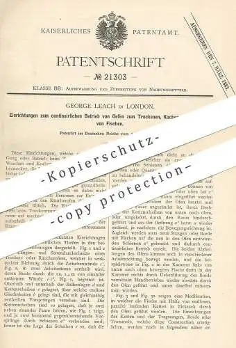 original Patent - George Leach , London , England , 1882 , Ofen zum Trocknen , Kochen , Räuchern von Fisch | Ofenbauer