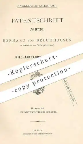 original Patent - Bernard von Bruchhausen , Stovern / Ölde / Rheine , Münster , Westfalen , 1879 , Milchaufrahmungsgefäß