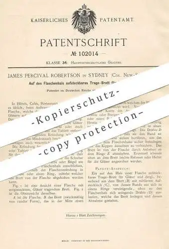 original Patent - James Percival Robertson , Sydney , Col. New Sud Wales , 1898 , Tragebrett für Gläser auf Flaschenhals