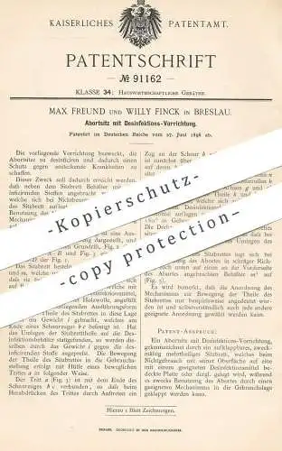 original Patent -  Max Freund , Willy Finck , Breslau , 1896 , Abortsitz mit Desinfektion | WC Sitz , Toilette , Kloset