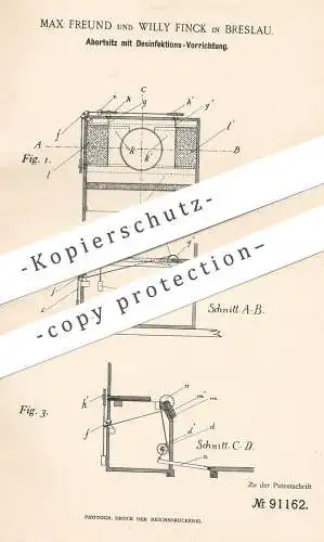 original Patent -  Max Freund , Willy Finck , Breslau , 1896 , Abortsitz mit Desinfektion | WC Sitz , Toilette , Kloset