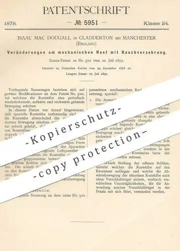 original Patent - Isaac Mac Dougall , Cladderton , Manchester , England , 1878 , mechanisches Rost mit Rauchverzehrung !