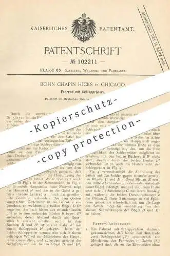 original Patent - Bohn Chapin Hicks , Chicago , 1897 , Fahrrad mit Schlepprädern | Fahrräder , Rad , Räder , Dreirad !!!