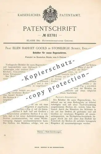 original Patent - Ellen Harriet Goold , Stoneleigh , Surrey , England , 1895 , Behälter für nasse Regenschirme | Schirm