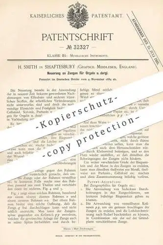 original Patent - H. Smith , Shaftesbury , Middlesex , England , 1884 , Zungen für Orgeln | Orgel , Organist , Musik !