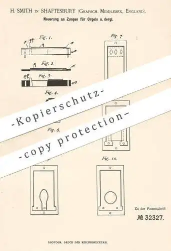 original Patent - H. Smith , Shaftesbury , Middlesex , England , 1884 , Zungen für Orgeln | Orgel , Organist , Musik !