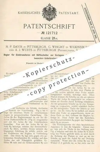 original Patent - H. P. Davis , Pittsburgh | G. Wright , Wilkinsburgh | A. J. Wurts | USA | Elektromotoren - Regler