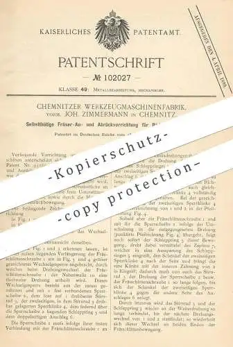 original Patent - Chemnitzer Werkzeugmaschinenfabrik | Joh. Zimmermann , Chemnitz  1896 , Fräsmaschine | Fräsen , Metall