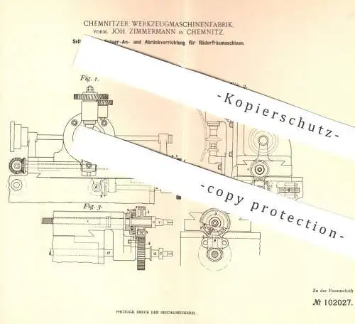 original Patent - Chemnitzer Werkzeugmaschinenfabrik | Joh. Zimmermann , Chemnitz  1896 , Fräsmaschine | Fräsen , Metall