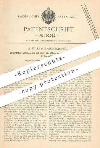 original Patent - A. Wilke , Braunschweig , 1897 , Lochmaschine | Metall , Lochstempel , Schlosser !!!