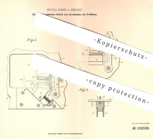 original Patent - Hugo John , Erfurt 1898 , Schere zum Schneiden von Eisen | Blechschere , Scheren , Messer , Werkzeug