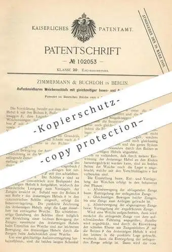 original Patent - Zimmermann & Buchloh , Berlin , 1898 , Aufschneidbares Weichenschloss | Schloss für Eisenbahn - Weiche