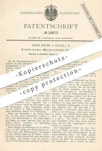 original Patent - Herm. Kolbe , Halle / Saale , 1884 , Elektrischer Wasserstandsanzeiger | Dampfkessel | Kessel !!!