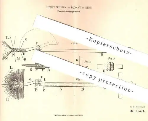 original Patent - Henry William de Blonay , Genf , 1898 , Bürste zur Flaschenreinigung | Bürsten | Flaschenbürste !!!