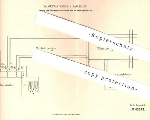 original Patent - Dr. Gustav Rasch , Karlsruhe , 1895 , Regelung von Stromverbrauch | Stromzähler , Strom , Elektriker !