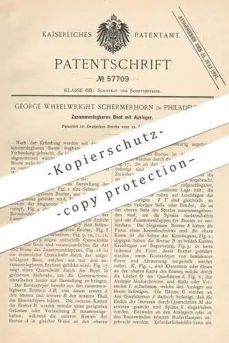 original Patent - George Wheelwright Schermerhorn , Philadelphia , 1890 , Zusammenlegbares Boot mit Ausleger | Boote !!!