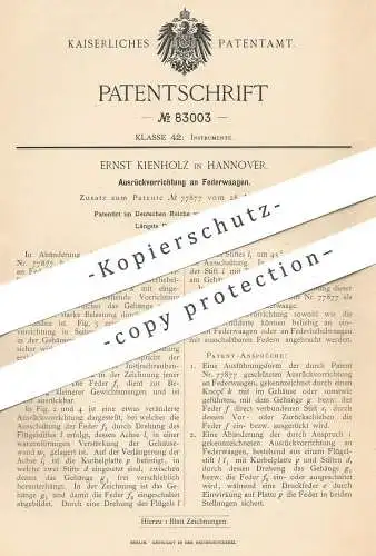 original Patent - Ernst Kienholz , Hannover , 1895 , Ausrückvorrichtung an Federwaagen | Waage , Waagen | Federwaage !!