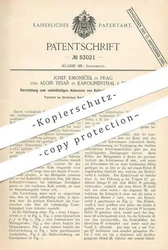 original Patent - Josef Kmonícek , Prag | Alois Tesar , Karolinenthal , 1895 , Abmessen von Kalkmilch für Saturation !!