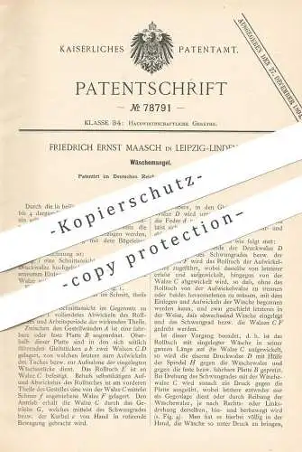 original Patent - Friedrich Ernst Maasch , Leipzig / Lindenau , 1893 , Wäschemangel | Wäsche - Mangel | Wäscherei !!!