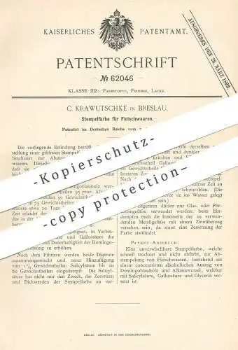 original Patent - C. Krawutschke , Breslau | giftfreie Stempelfarbe für Fleisch | Stempel - Farbe | Fleischbeschauer