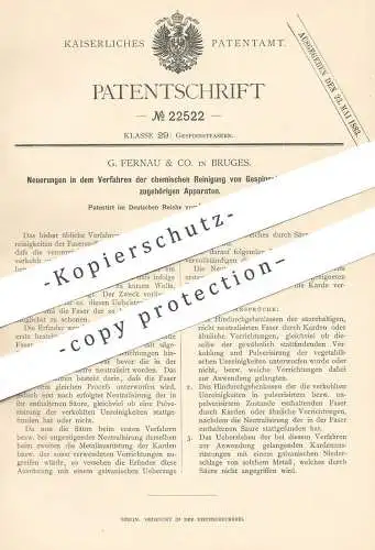 original Patent - G. Fernau & Co. , Bruges , 1882 , chemische Reinigung von Gespinnstfaser | Faser , Garn , Wolle !!!