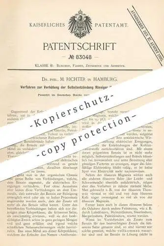 original Patent - Dr. Phil. M. Richter , Hamburg , 1893 , Verhütung der Selbstentzündung flüssiger Kohlenwasserstoffe !!