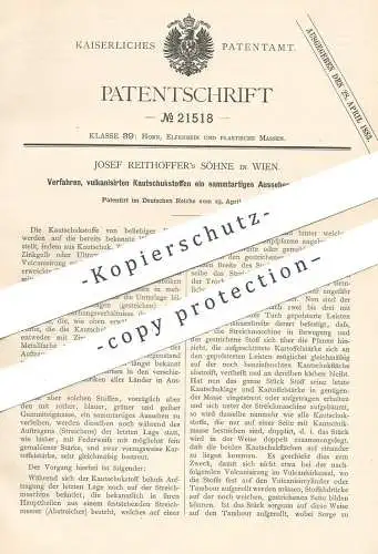 original Patent - Josef Reithoffer Söhne , Wien , 1882 , vulkanisierter Kautschuk | Samt | Gummi , Zink , Schwefel !!!