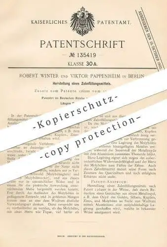 original Patent - Robert Winter , Viktor Pappenheim , Berlin 1902 , Gemisch für Zahnfüllung | Zahnarzt , Zähne | Amalgan