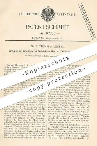 original Patent - Dr. P. Thimm , Leipzig  1899 , Desinfektionsmittel - Herstellung zur Einführung in Körperhöhlen | Arzt