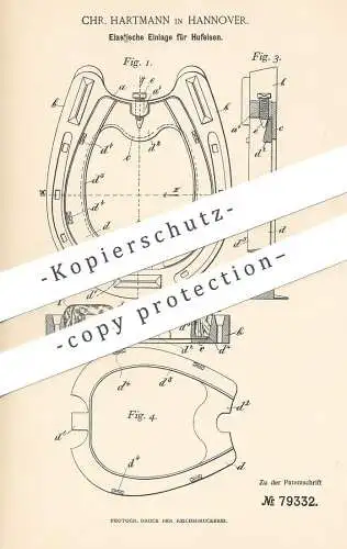 original Patent - Chr. Hartmann , Hannover , 1894 , Elastische Einlage für Hufeisen | Huf - Eisen | Hufschmied , Pferd