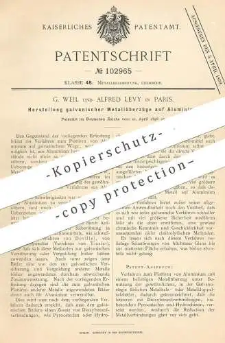 original Patent - G. Weil , Alfred Levy , Paris , Frankreich , 1898 , galvanische Metallüberzüge auf Aluminium | Metall