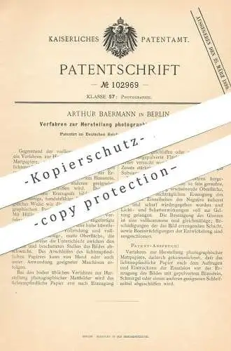 original Patent - Arthur Baermann , Berlin , 1897 , Herstellung photographischer Mattpapiere | Foto - Papier , Fotograf