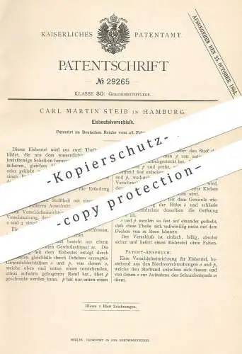 original Patent - Carl Martin Steib , Hamburg , 1884 , Eisbeutelverschluss | Eisbeutel - Verschluss | Medizin , Eis !!