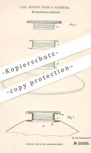 original Patent - Carl Martin Steib , Hamburg , 1884 , Eisbeutelverschluss | Eisbeutel - Verschluss | Medizin , Eis !!