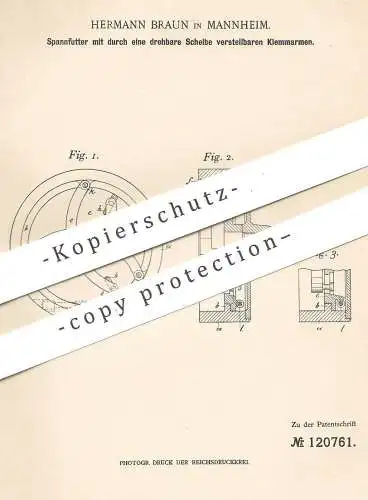 original Patent - Hermann Braun , Mannheim , 1900 , Spannfutter | Maschine , Bohrmaschine , Fräse , Drehbank | Fräsen !!