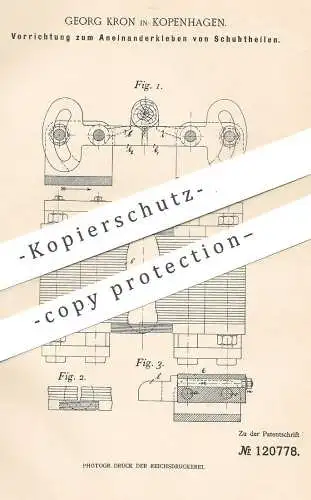 original Patent - Georg Kron , Kopenhagen , Dänemark  1900 , Aneinanderkleben der Schuhteile | Schuh , Schuster , Schuhe