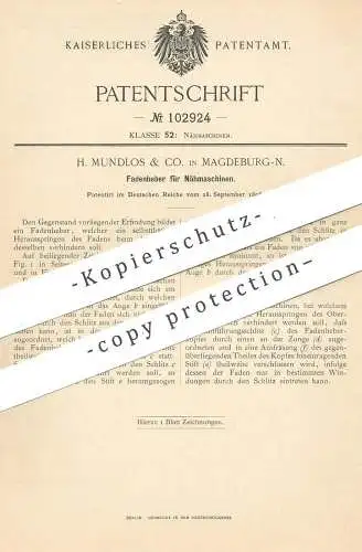 original Patent - H. Mundlos & Co. , Magedeburg , 1898 , Fadenheber für Nähmaschinen | Nähmaschine | Schneider , Nähen