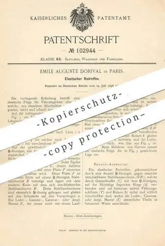 original Patent - Emile Auguste Dorival , Paris Frankreich , 1898 , Elastischer Radreifen | Rad - Reifen | Räder , Felge