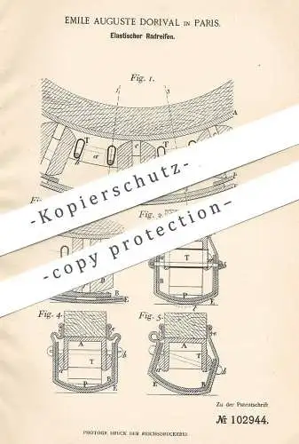 original Patent - Emile Auguste Dorival , Paris Frankreich , 1898 , Elastischer Radreifen | Rad - Reifen | Räder , Felge