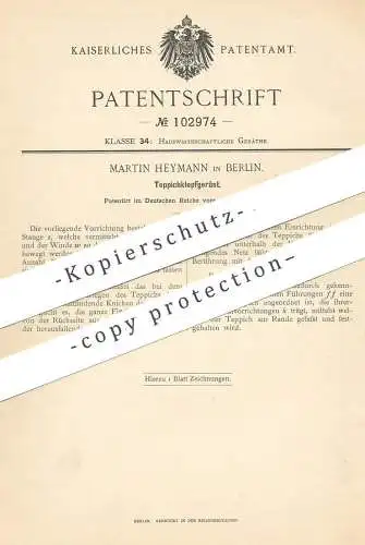 original Patent - Martin Heymann , Berlin , 1898 , Teppichklopfgerüst | Teppichklopfer | Teppich - Reinigung | Haushalt