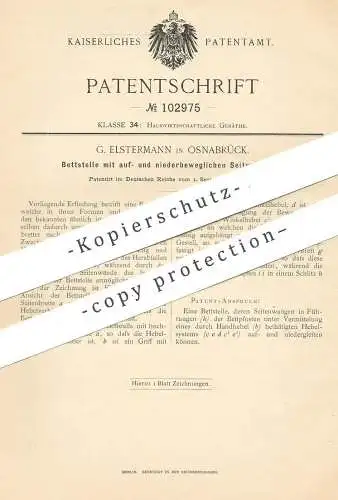 original Patent - G. Elstermann , Osnabrück , 1898 , Bettstelle | Bett , Betten , Bettgestell | Holzbett , Tischler !!