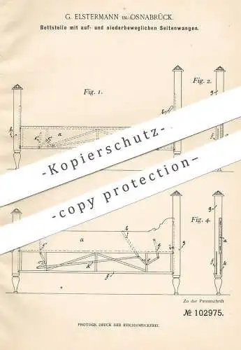 original Patent - G. Elstermann , Osnabrück , 1898 , Bettstelle | Bett , Betten , Bettgestell | Holzbett , Tischler !!