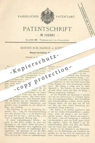 original Patent - Kristen Noe Harboe , Kopenhagen , Dänemark 1898 , Absperrvorrichtung für Wasser - Abfluss | WC Kloset